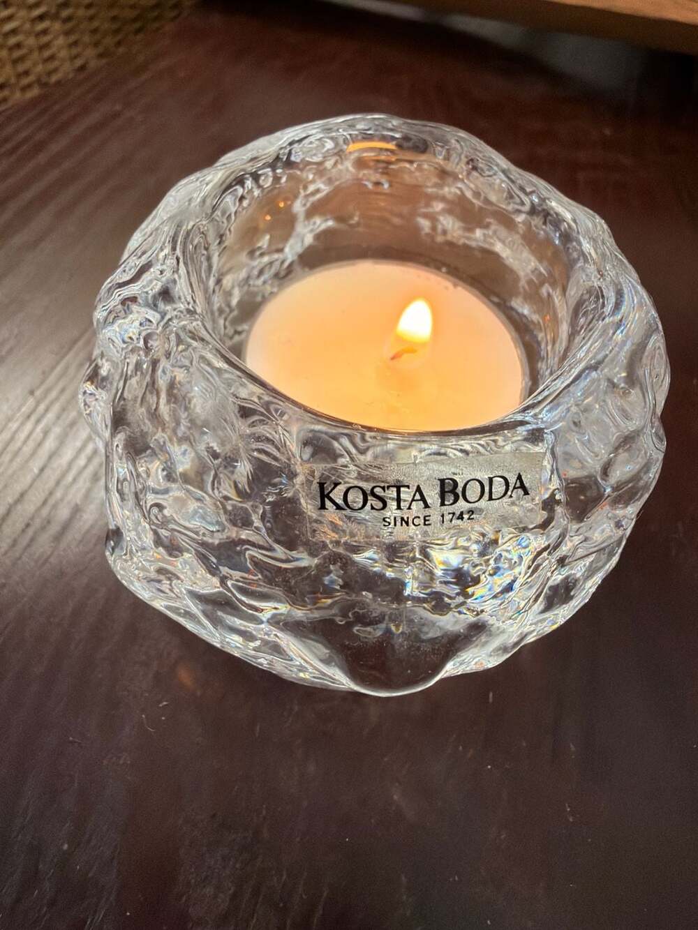 Vintage Crystal Candle Holder Kosta Boda Snowball Votive Textured Iceberg Glass